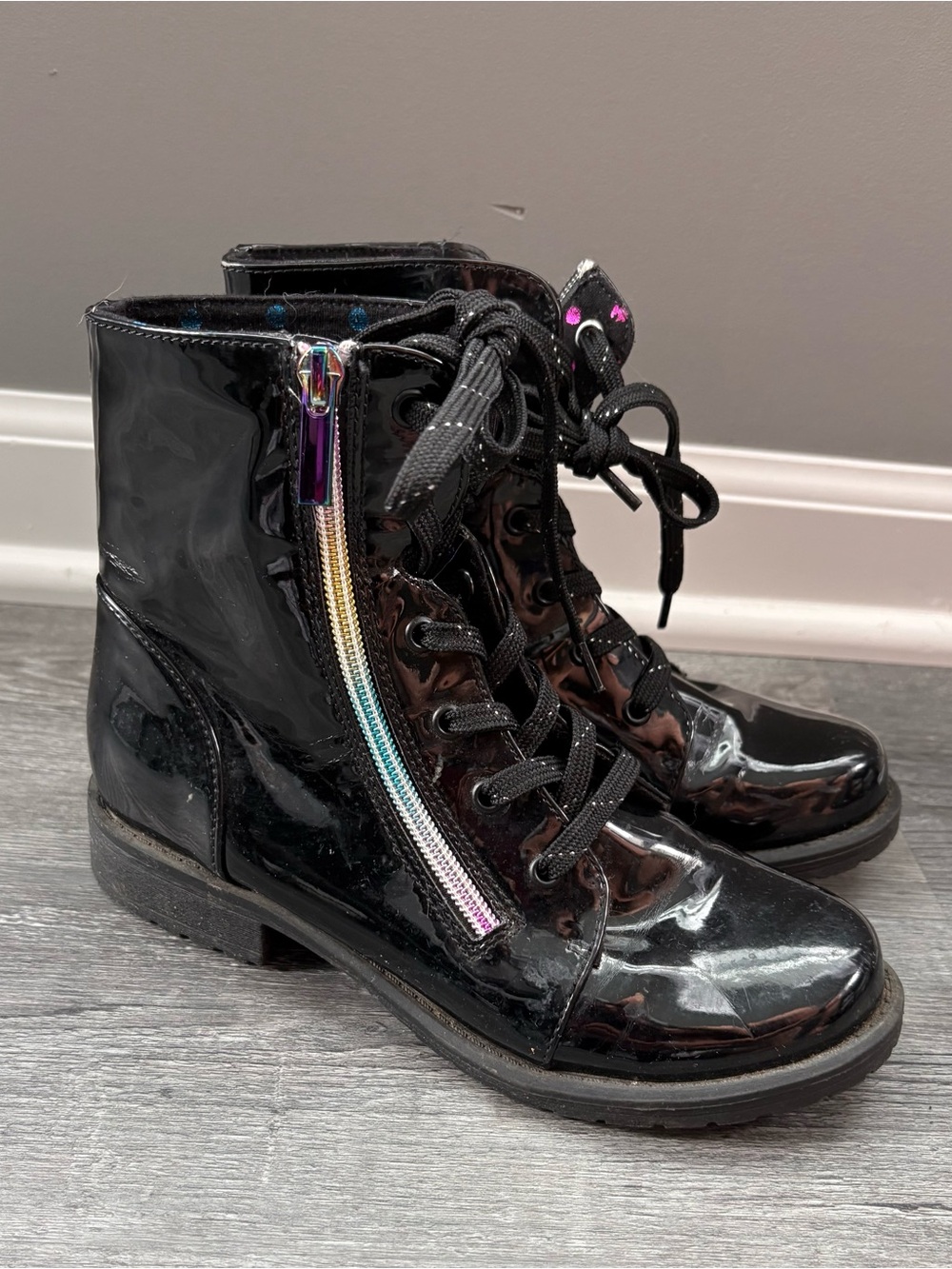 JellyPop Kids Black Patent Lace-Up Boots. 
Girls size 3